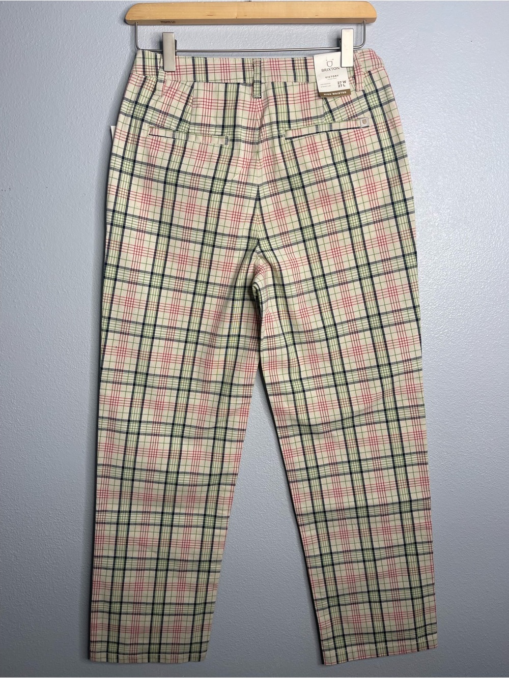 Brixton Victory High Waisted Chino Casual Pant Dove Plaid 27 Plaid Preppy NWT - Picture 3 of 12